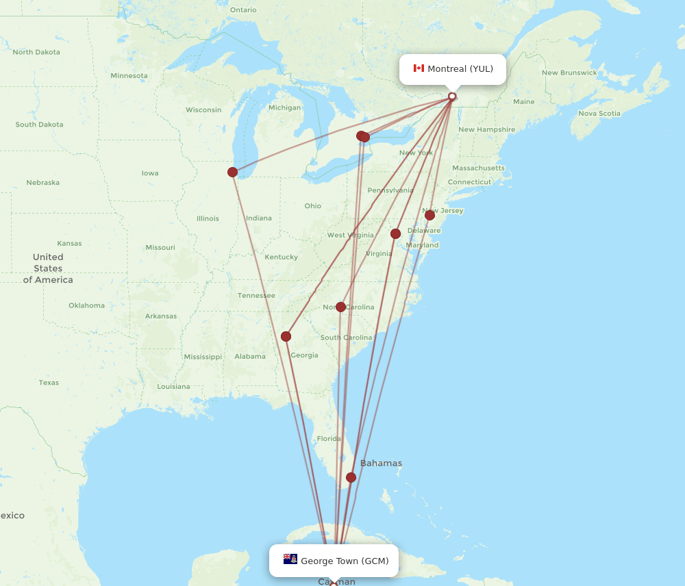 YUL-GCM flight routes