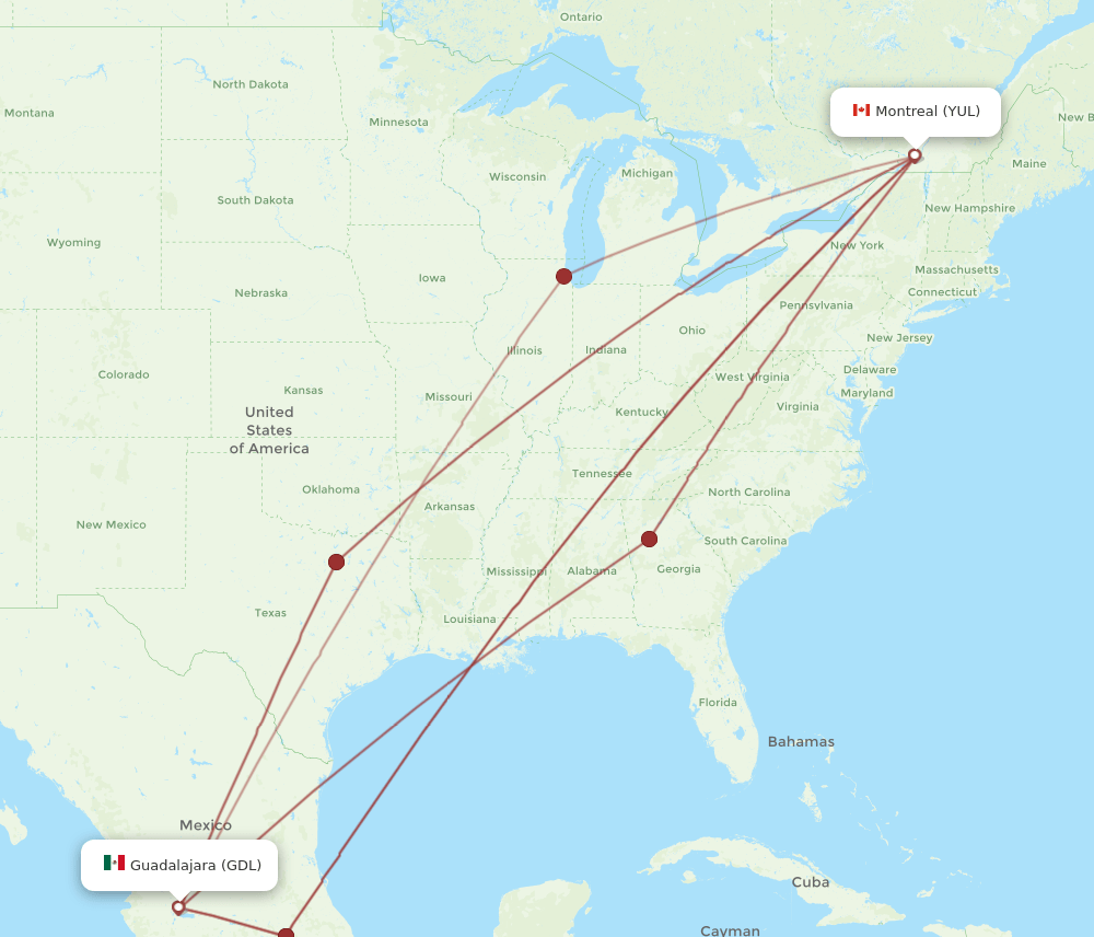 YUL-GDL flight routes