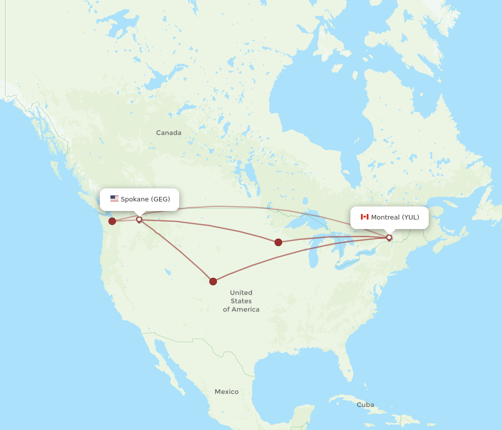 YUL-GEG flight routes
