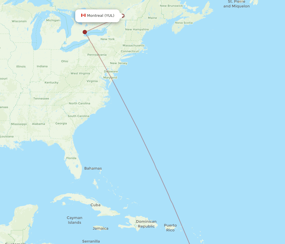 YUL-GND flight routes