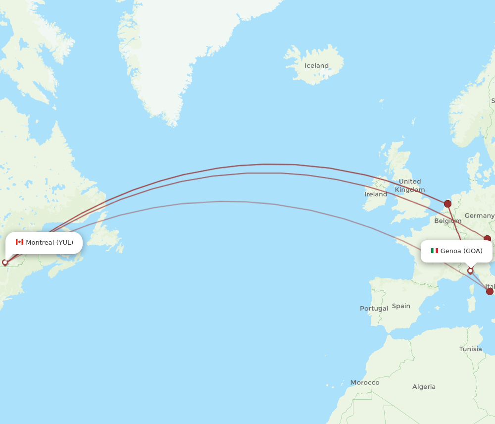 YUL to GOA flights and routes map