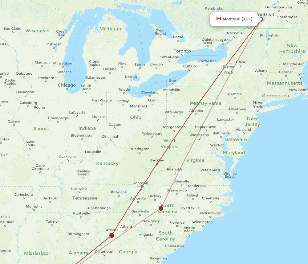 YUL-GPT flight routes