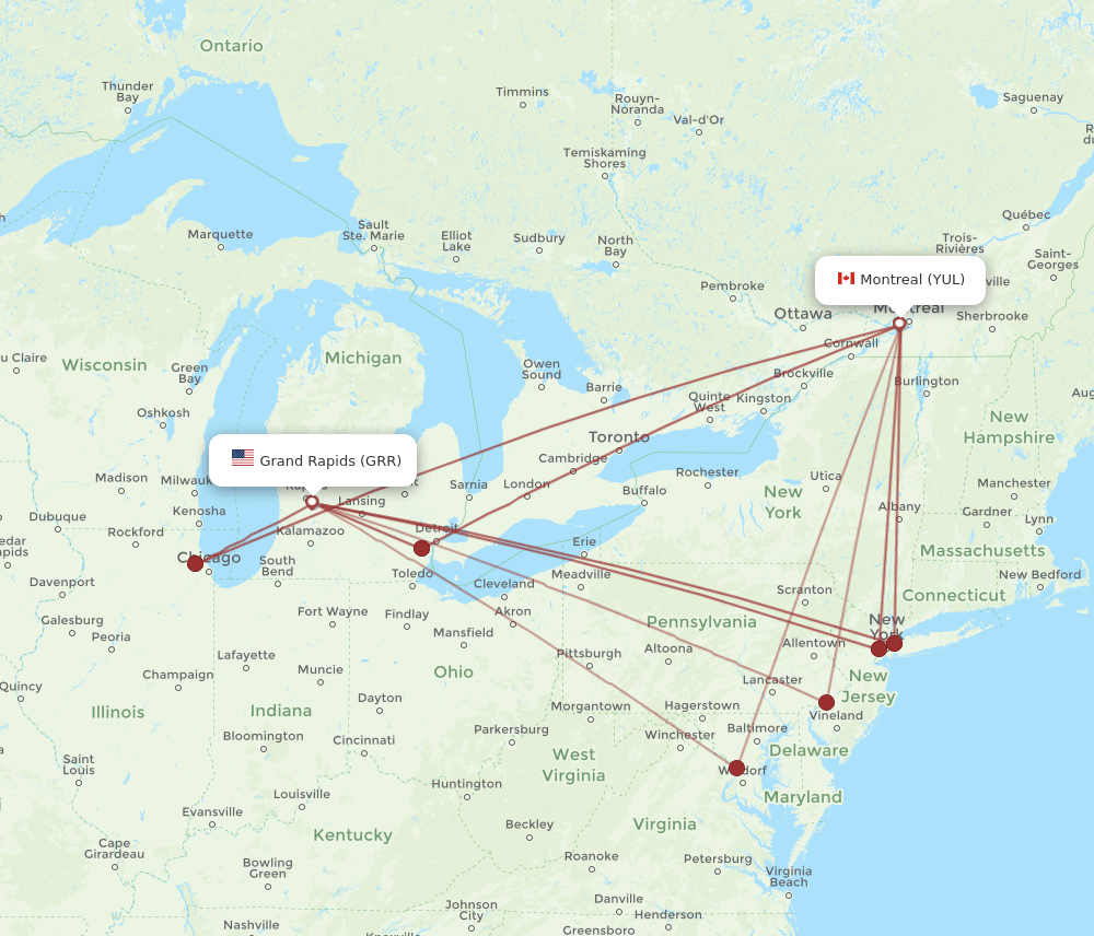 YUL to GRR flights and routes map