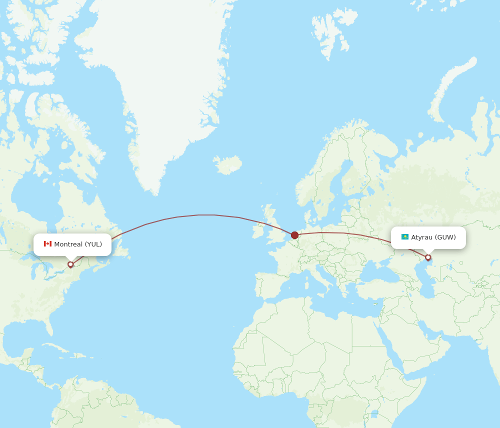 YUL-GUW flight routes