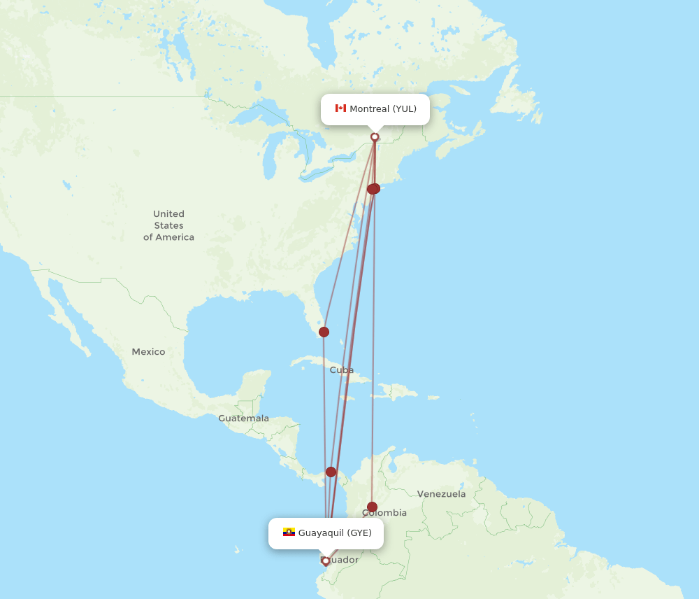 YUL-GYE flight routes