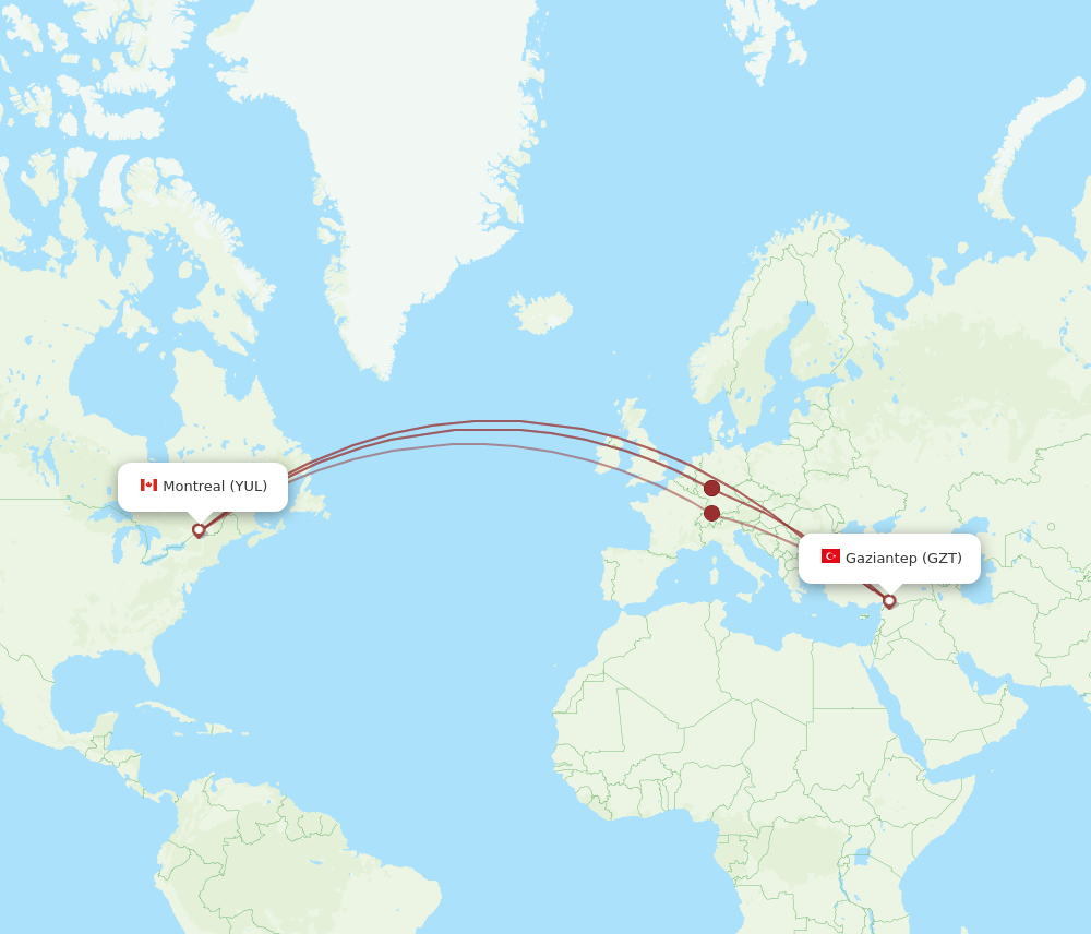 YUL-GZT flight routes