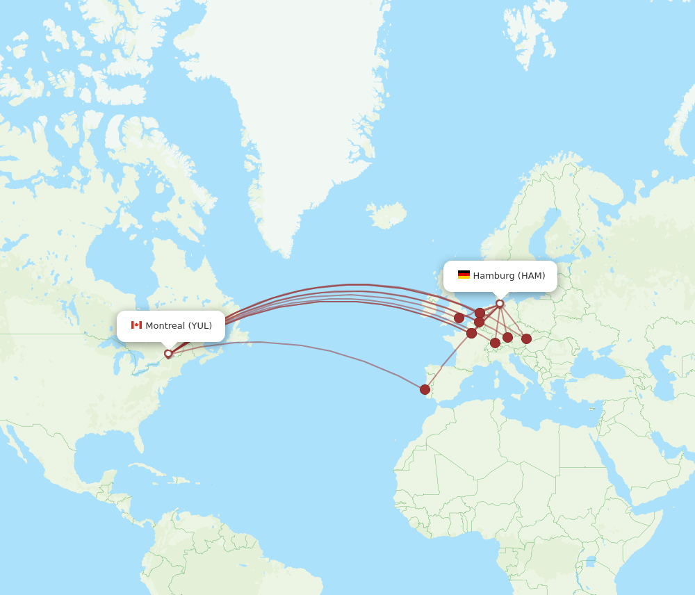 YUL to HAM flights and routes map