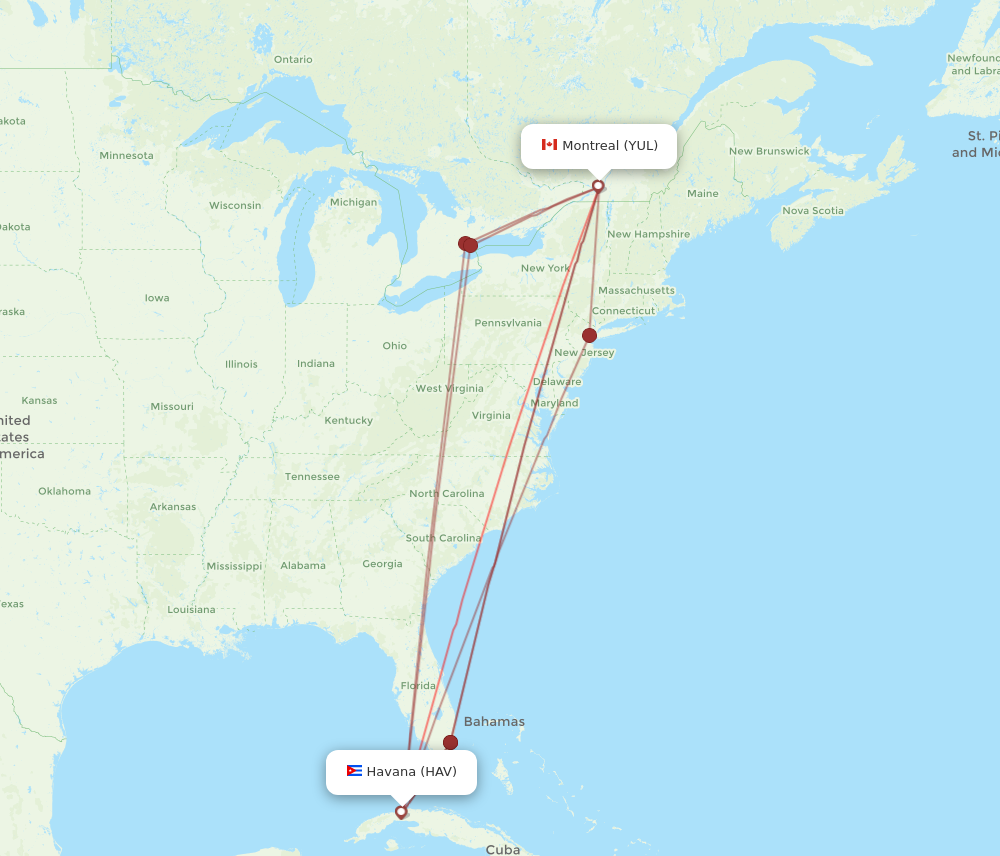 YUL to HAV flights and routes map