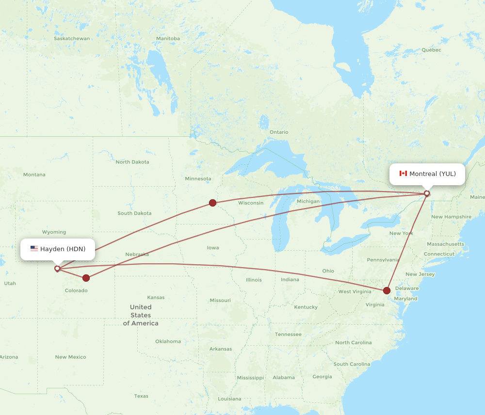 YUL to HDN flights and routes map
