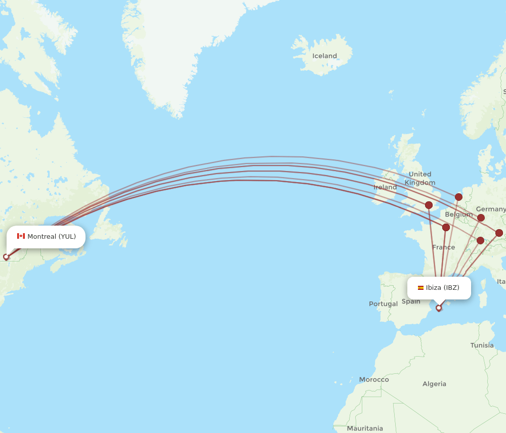 YUL to IBZ flights and routes map