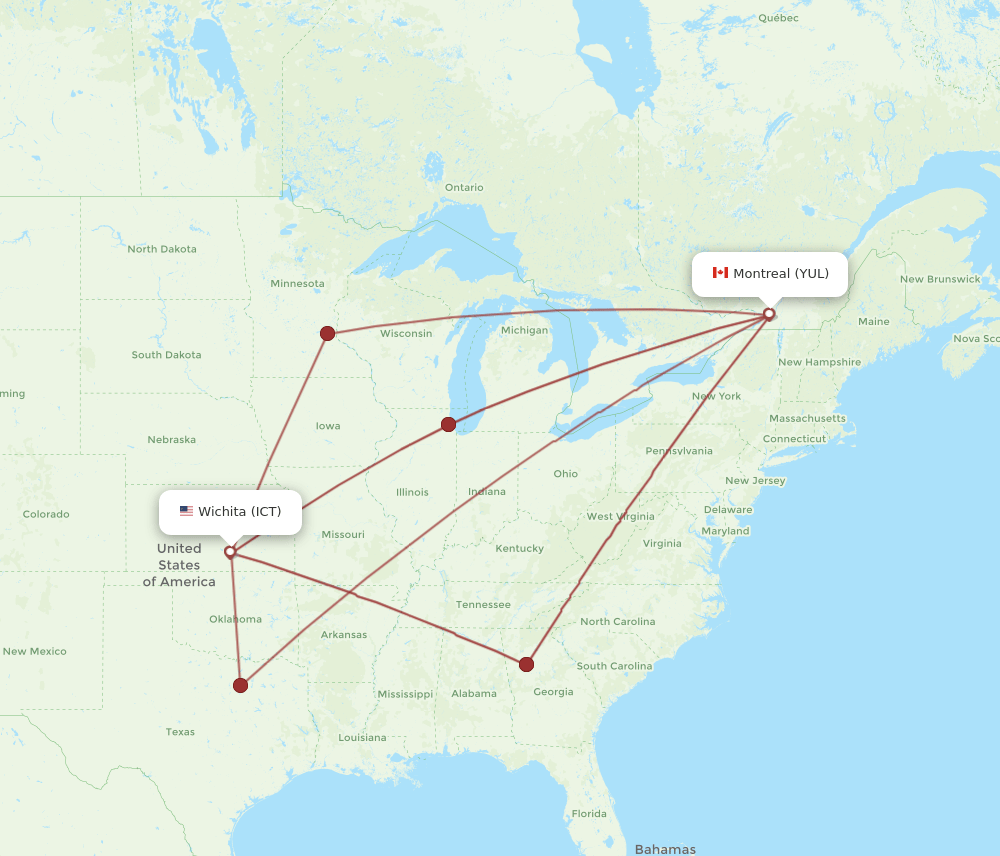YUL-ICT flight routes
