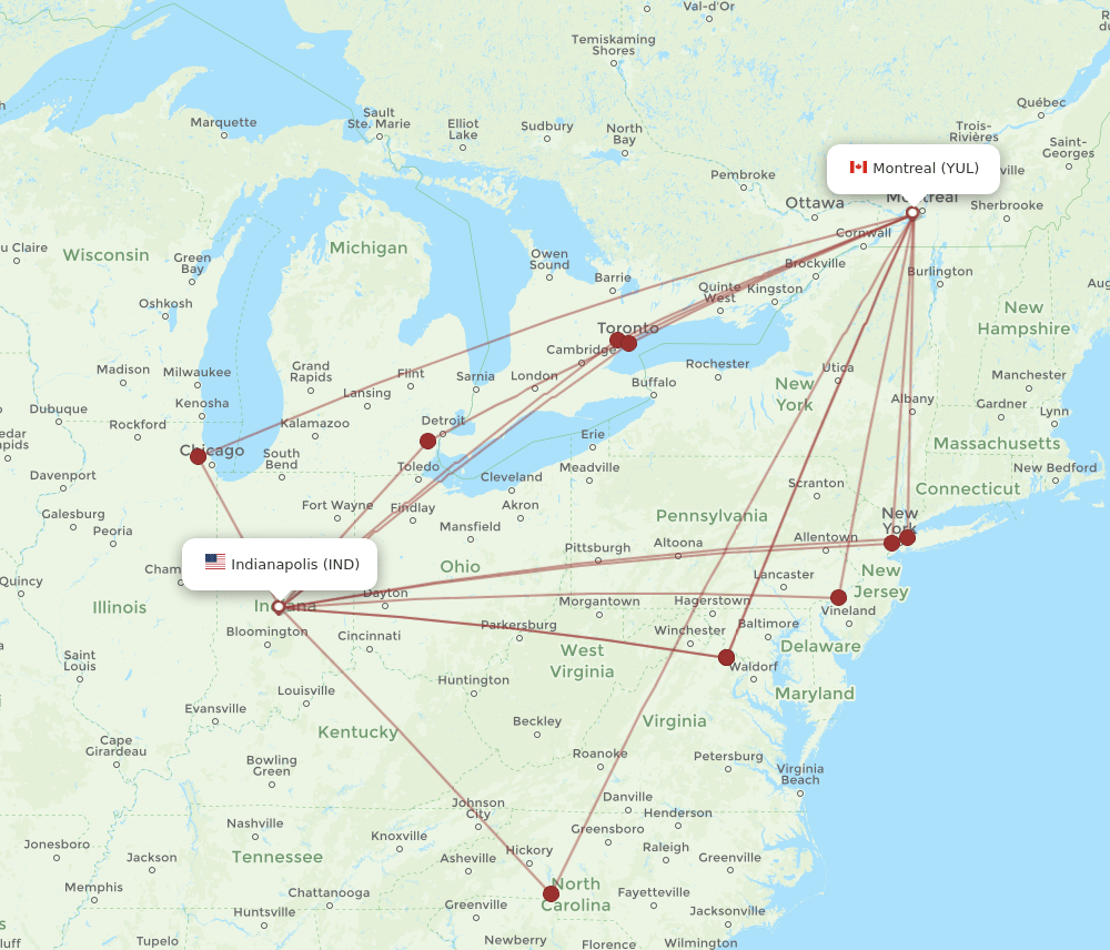 YUL-IND flight routes