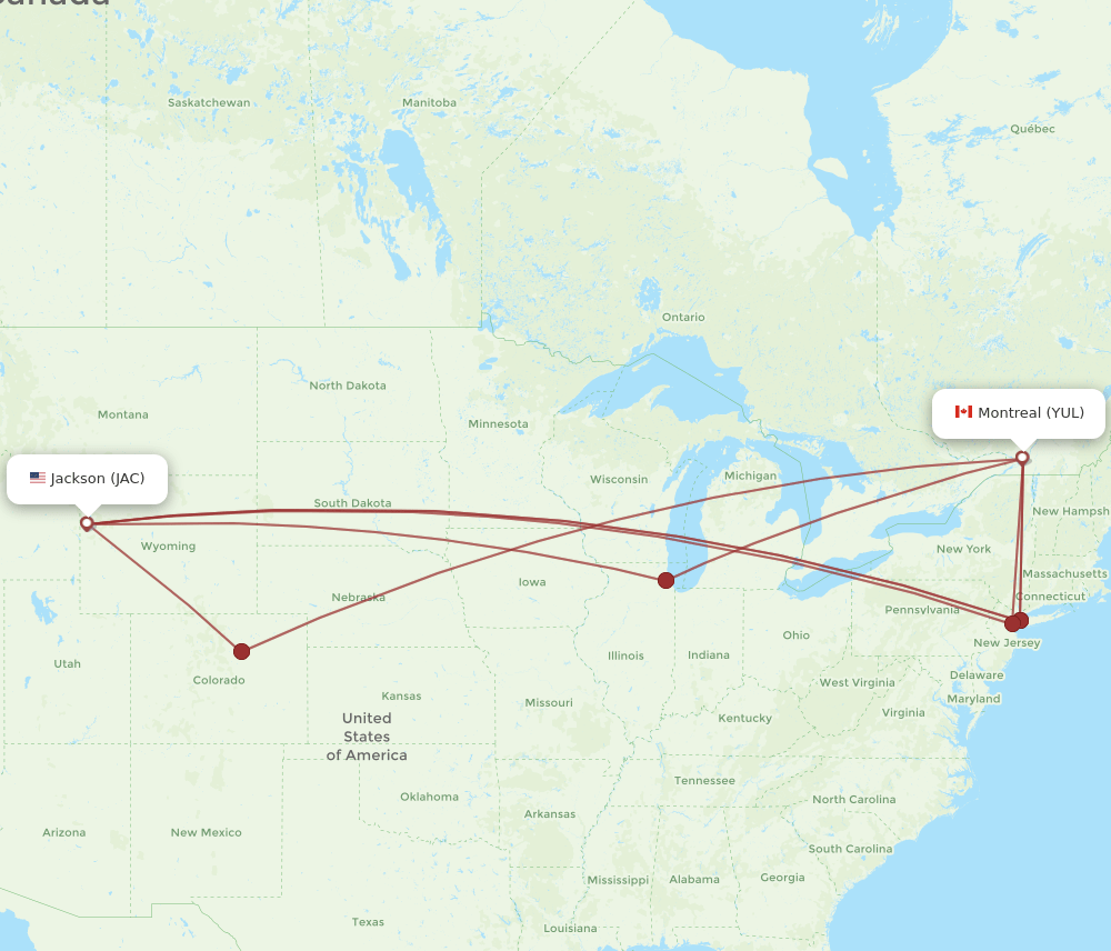 YUL to JAC flights and routes map