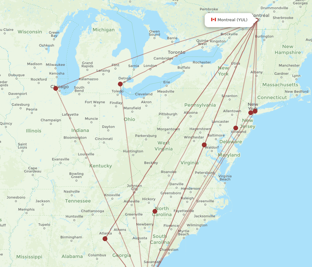 YUL-JAX flight routes