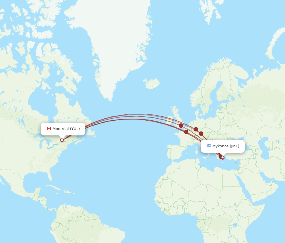 YUL-JMK flight routes