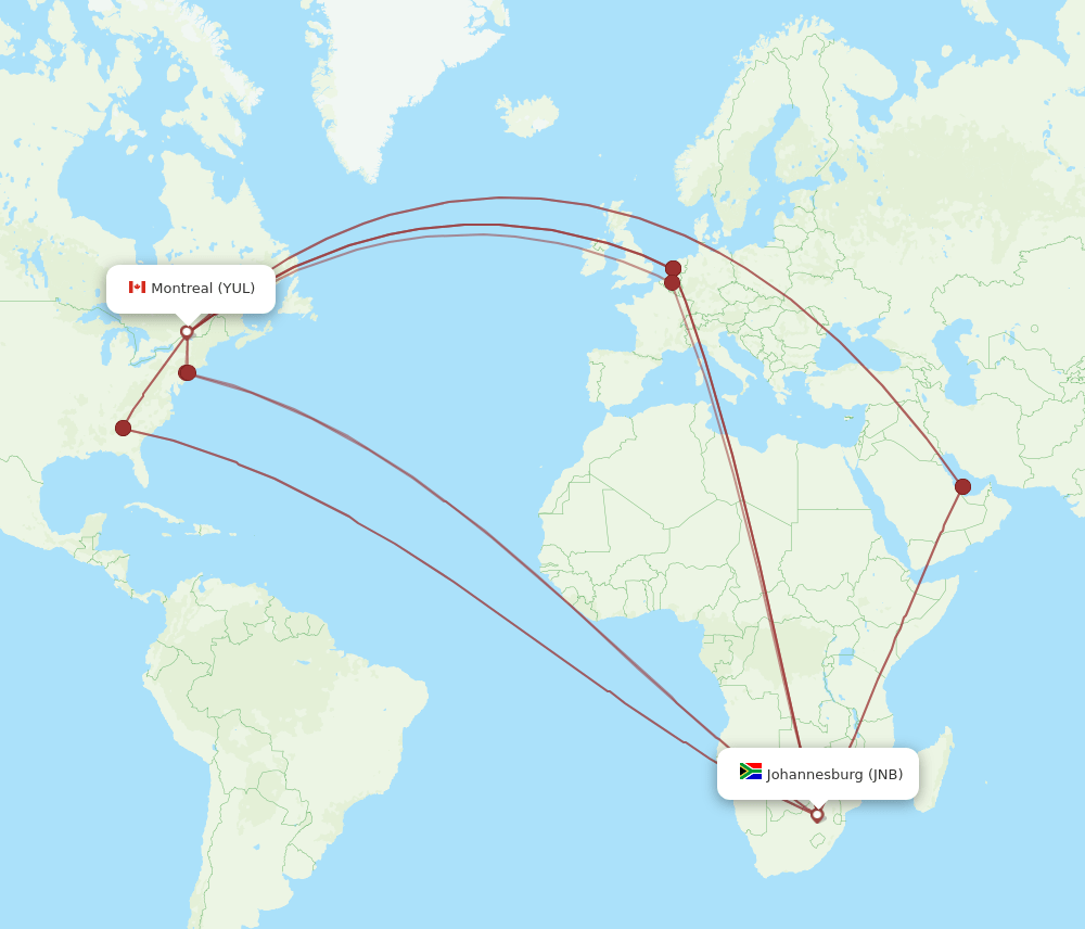 YUL-JNB flight routes