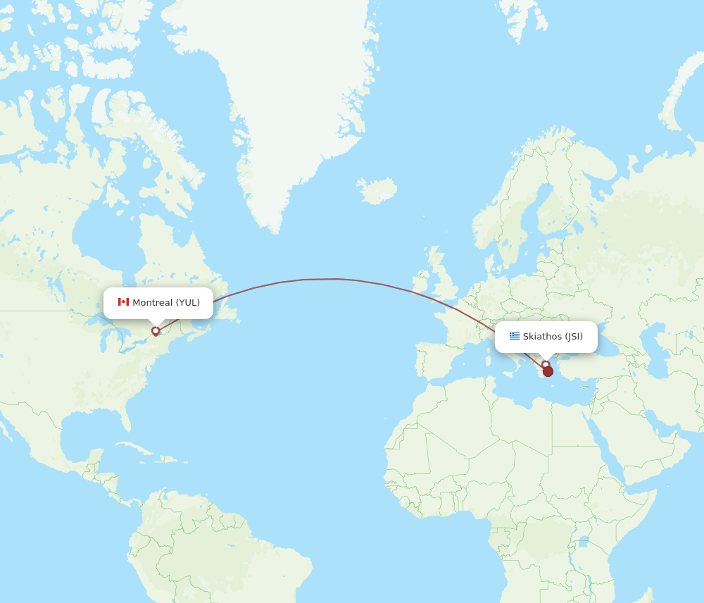 Skiathos - Montreal route map and flight paths