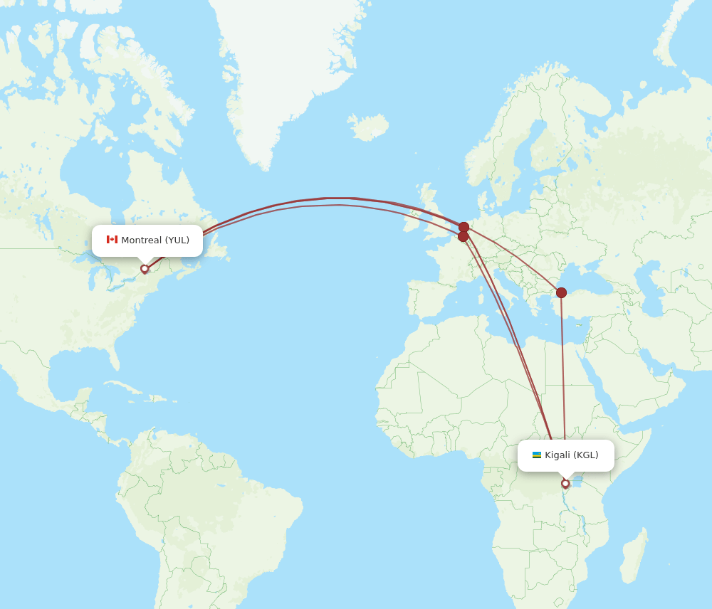 YUL-KGL flight routes