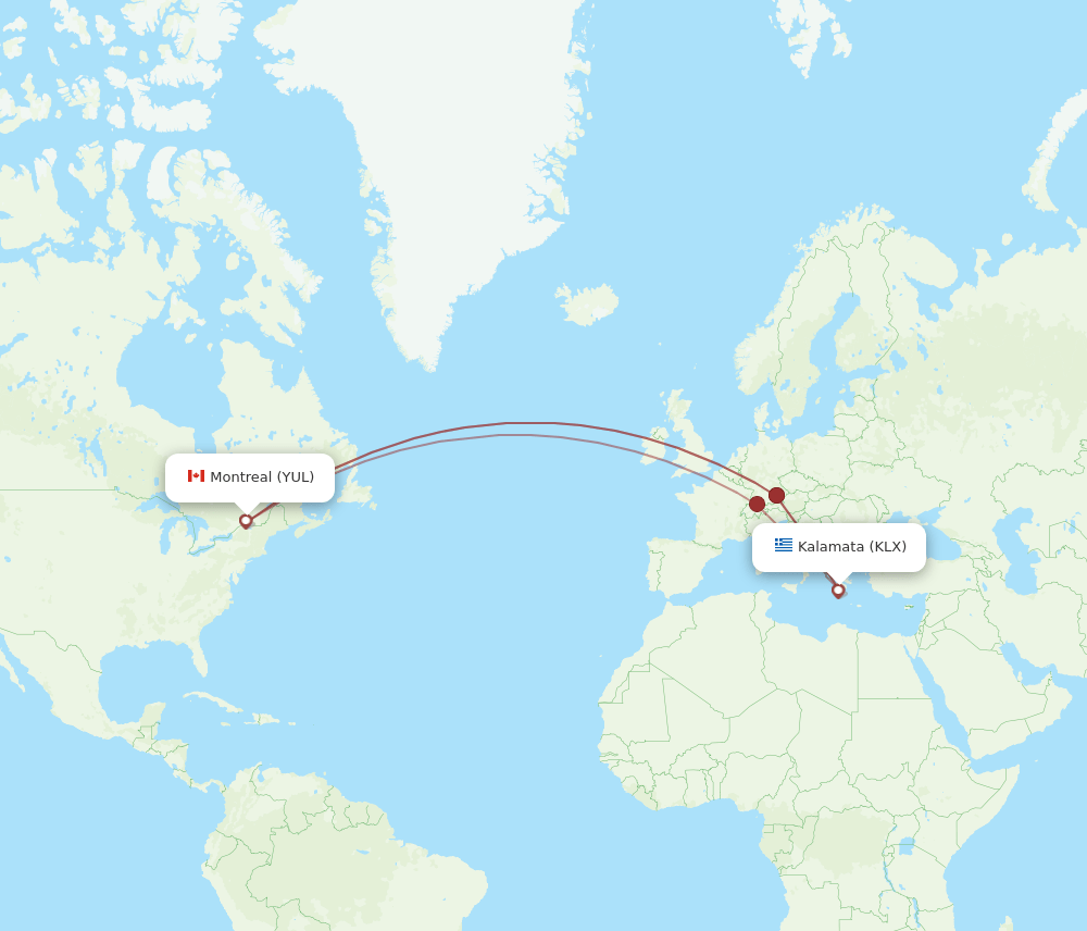 YUL-KLX flight routes