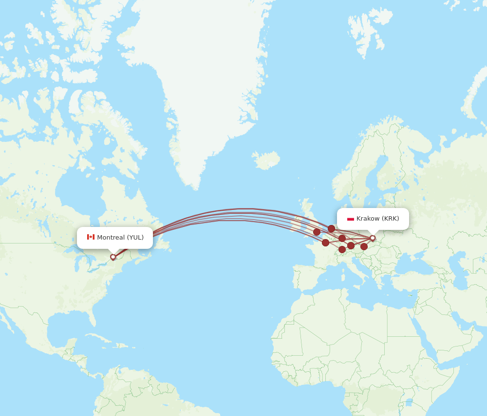 YUL-KRK flight routes