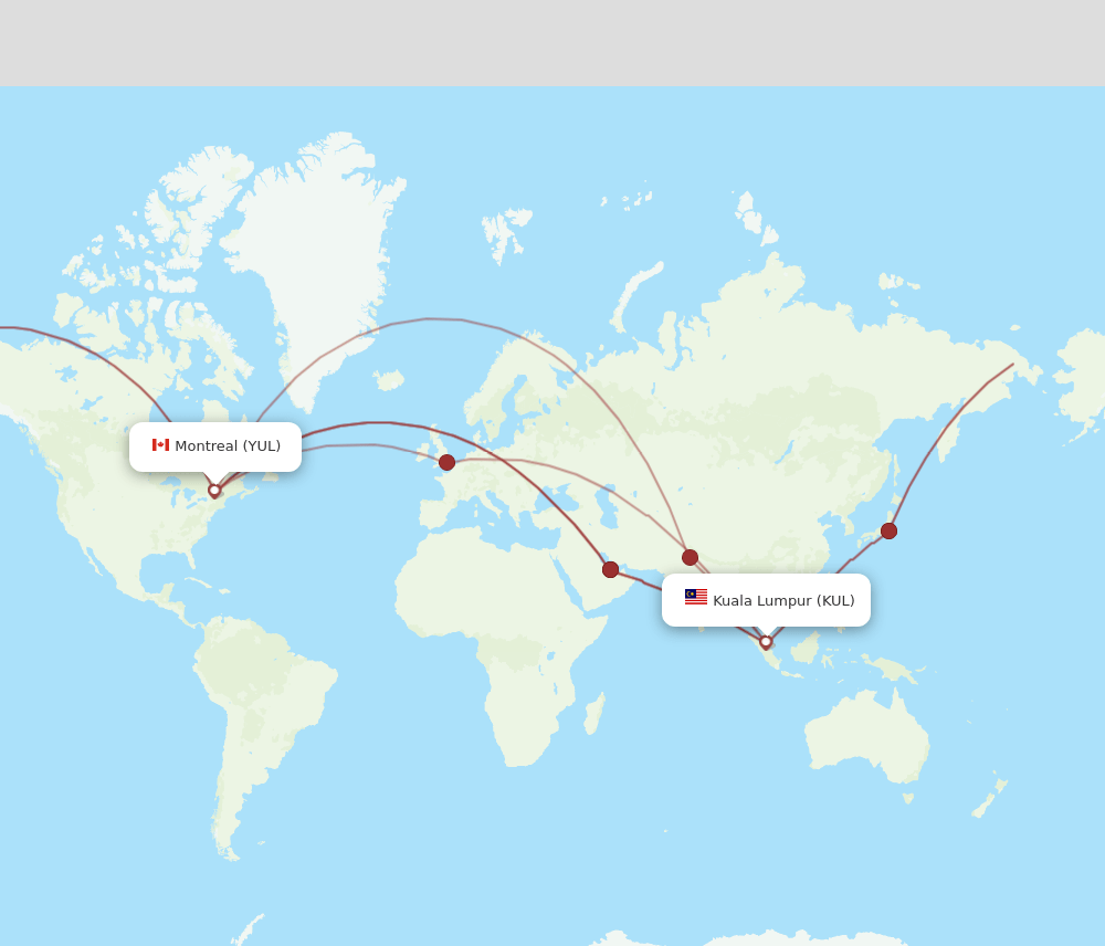 YUL to KUL flights and routes map