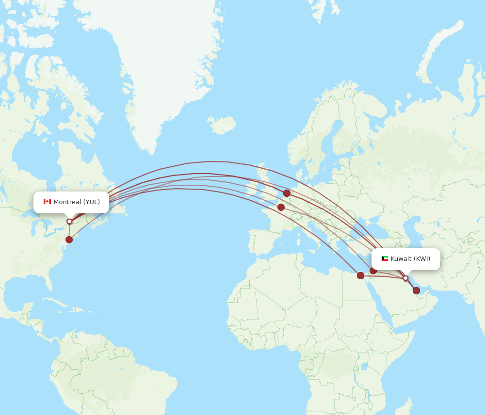 YUL-KWI flight routes
