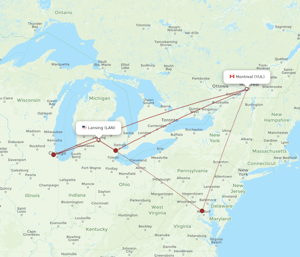 YUL-LAN flight routes