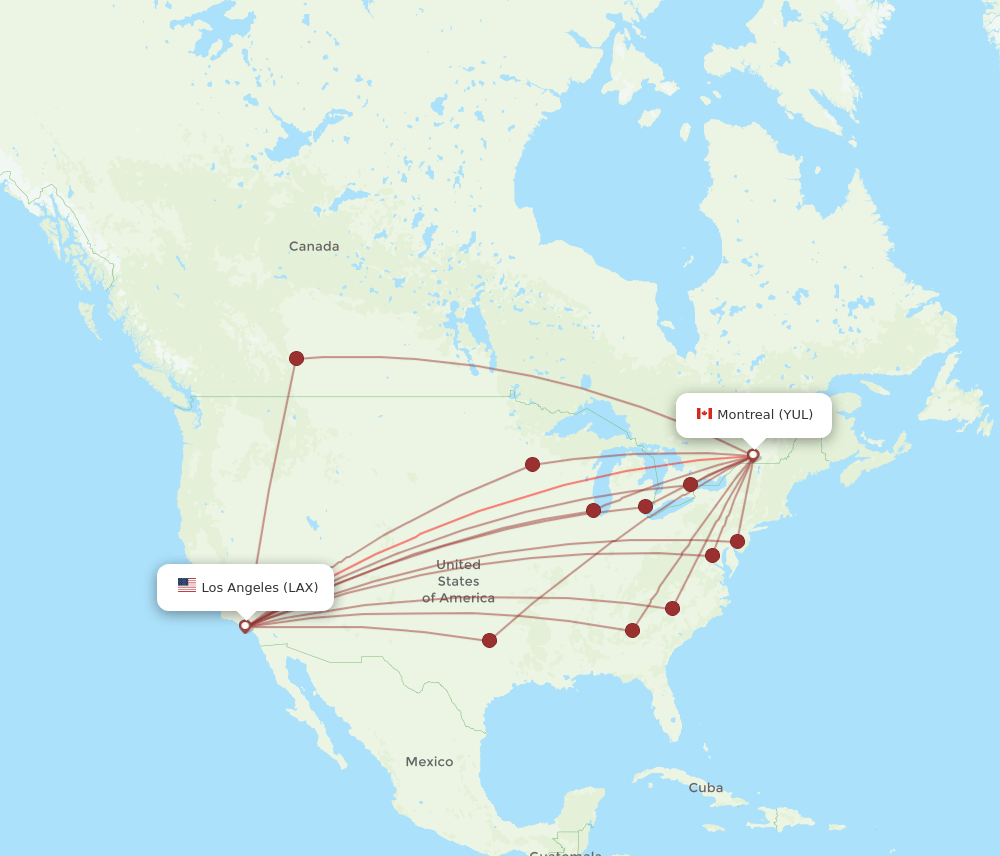YUL-LAX flight routes