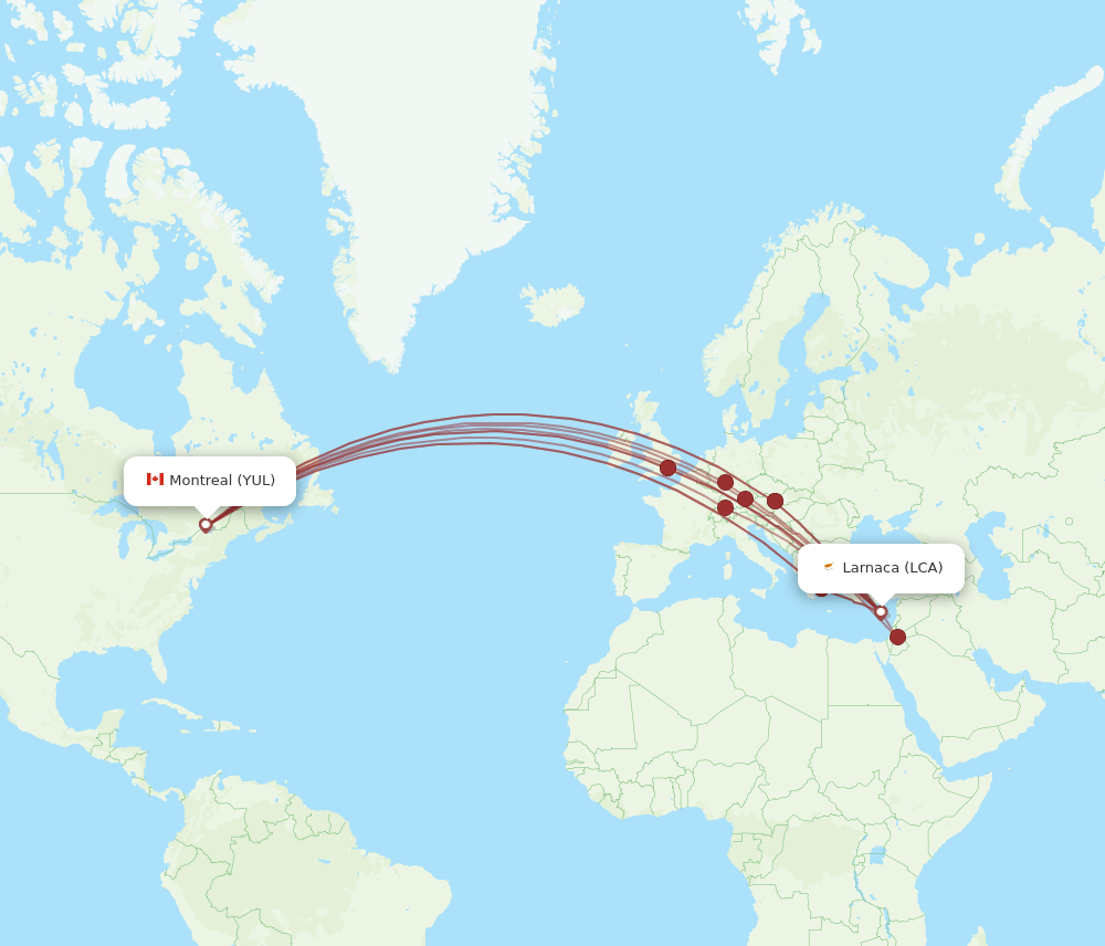 YUL to LCA flights and routes map