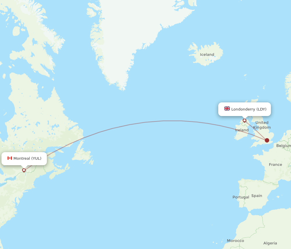 YUL-LDY flight routes