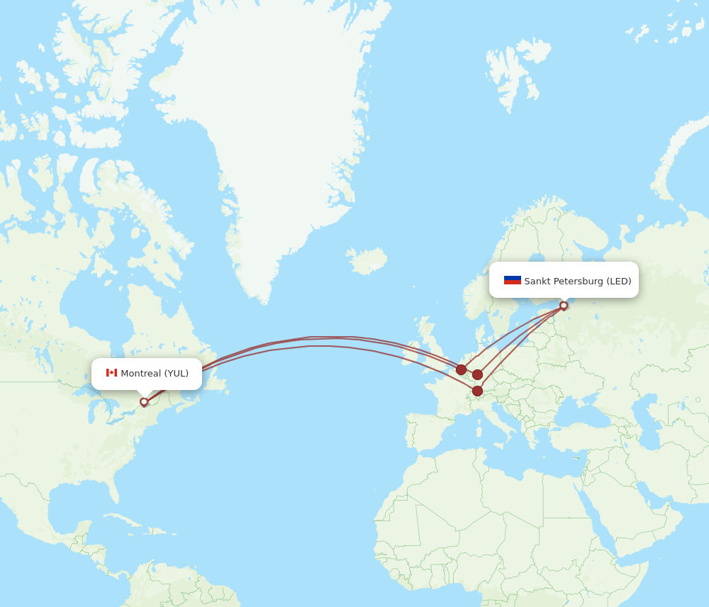 YUL to LED flights and routes map