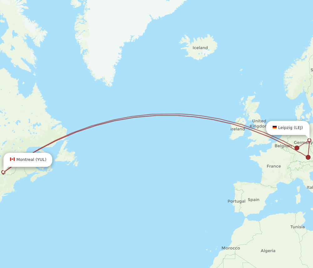YUL to LEJ flights and routes map