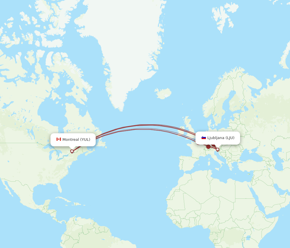 YUL to LJU flights and routes map