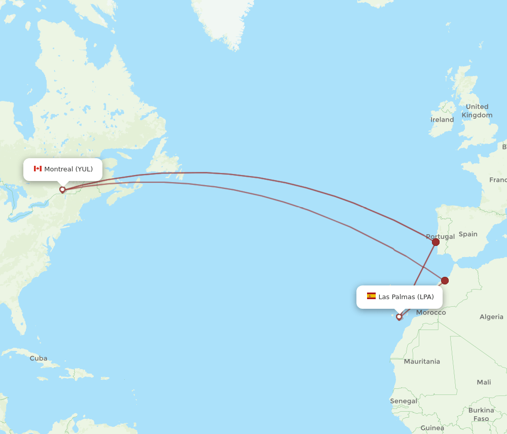 YUL to LPA flights and routes map