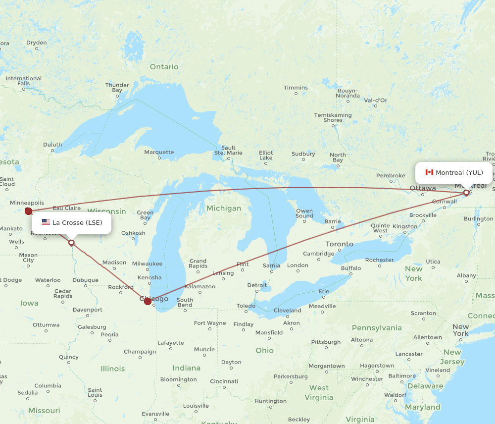 YUL-LSE flight routes