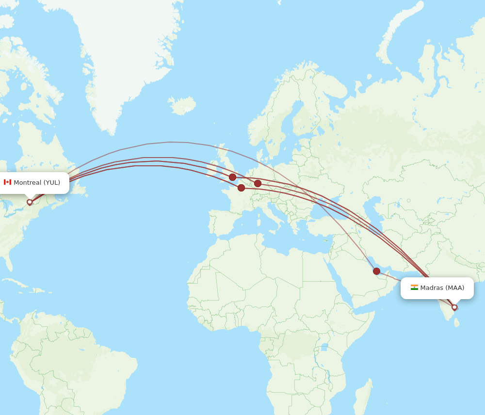 YUL-MAA flight routes