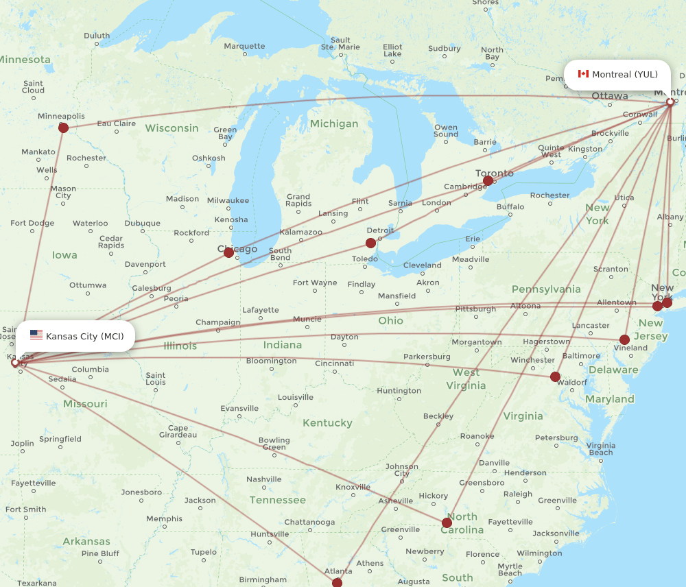 YUL-MCI flight routes