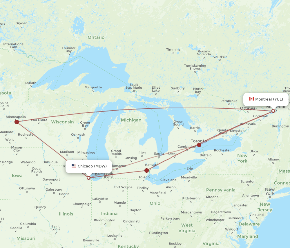 YUL to MDW flights and routes map