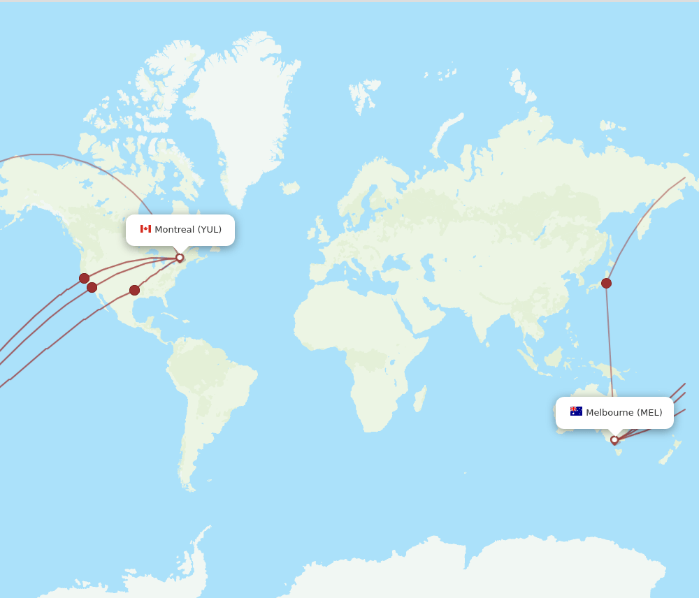 YUL to MEL flights and routes map