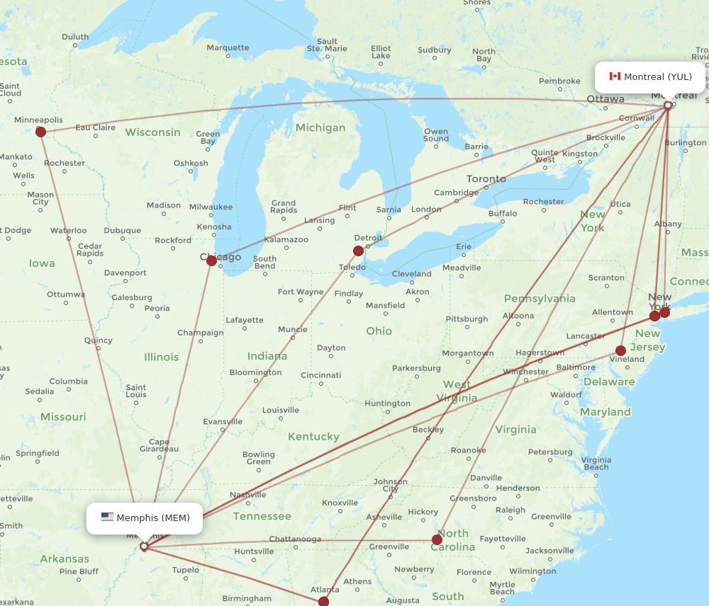 YUL-MEM flight routes