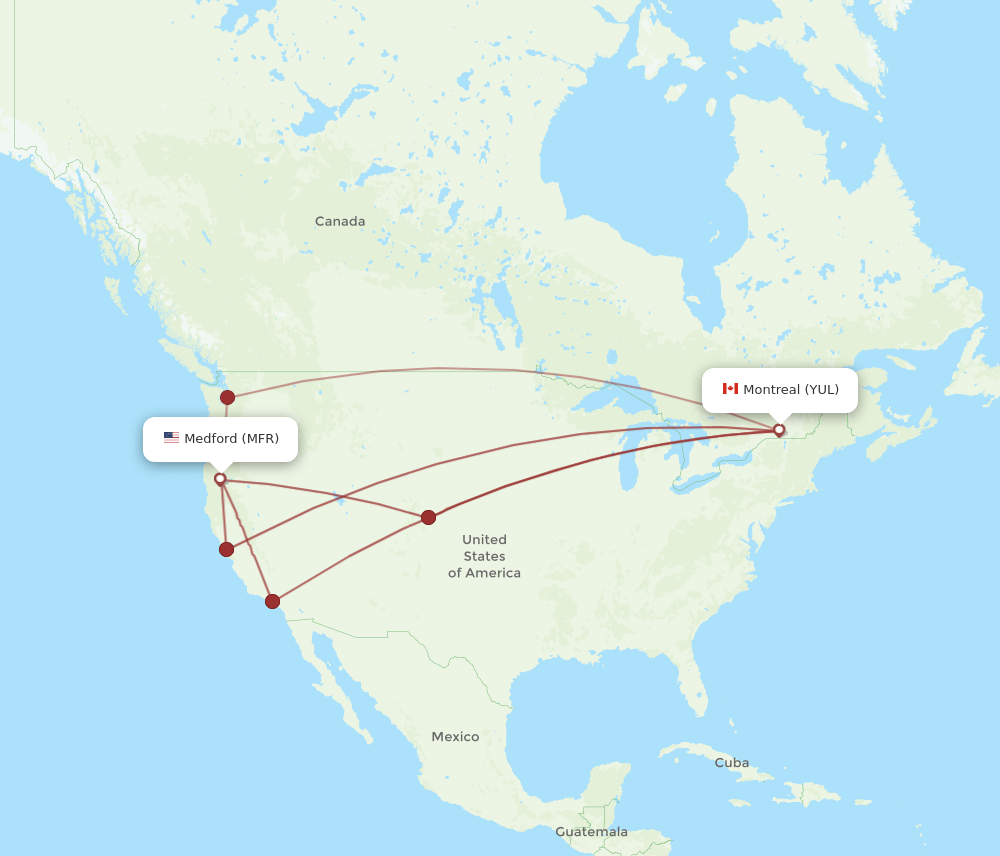 YUL to MFR flights and routes map