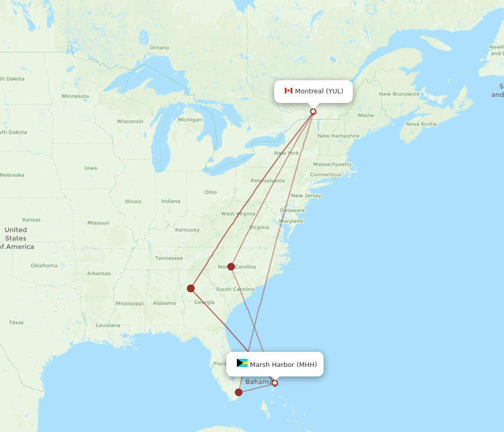 YUL to MHH flights and routes map