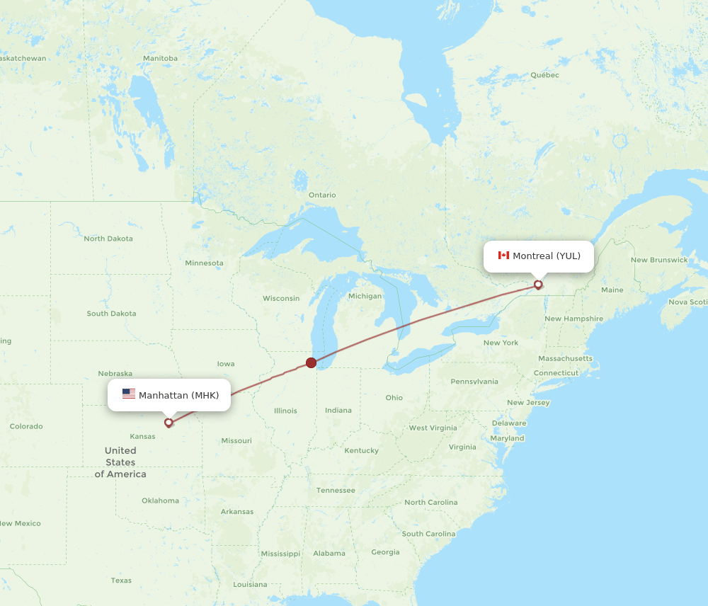 YUL to MHK flights and routes map