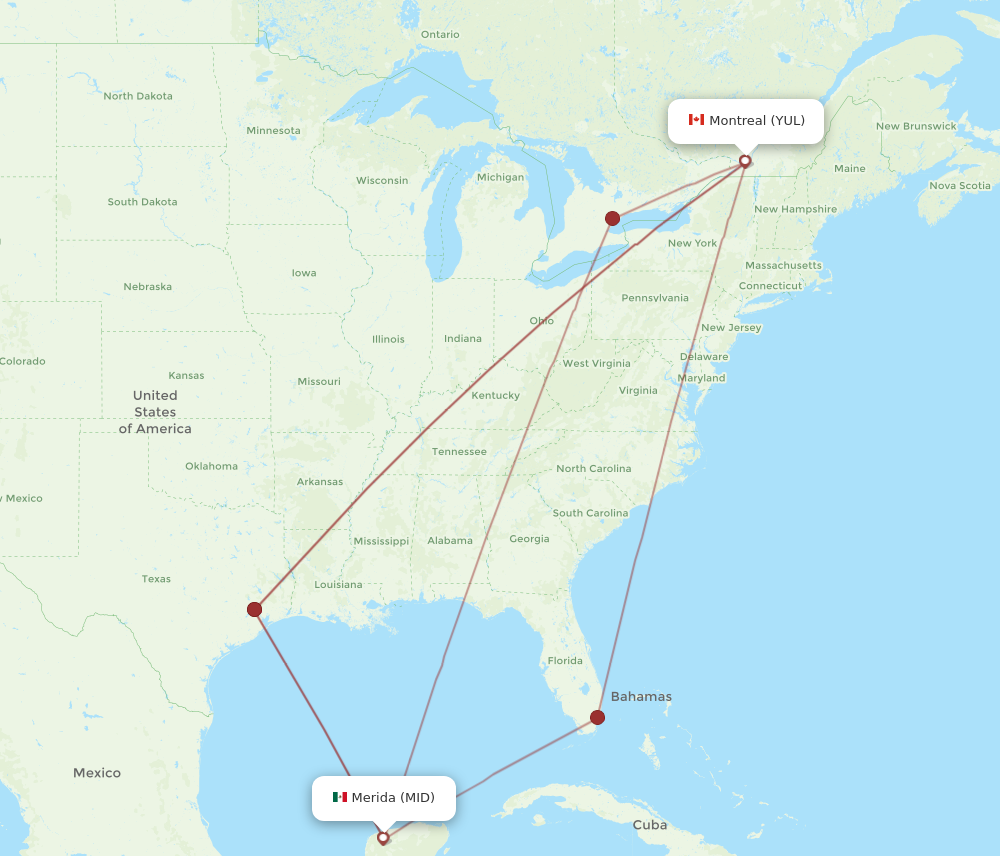 YUL to MID flights and routes map