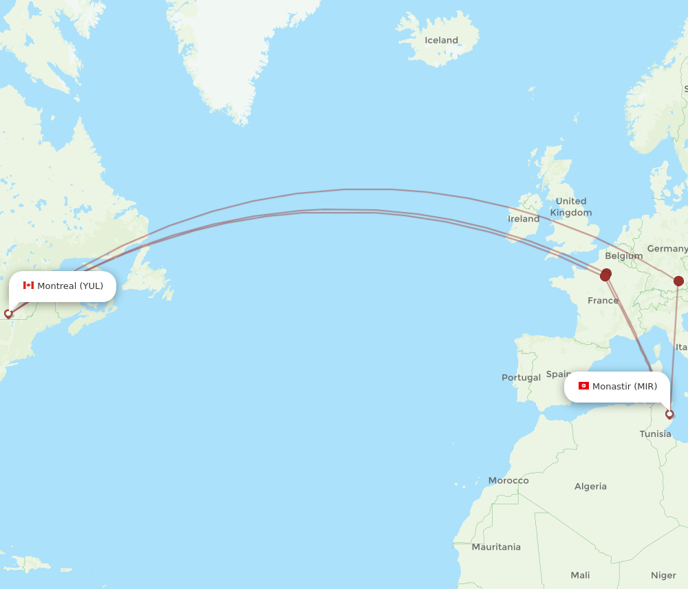 YUL to MIR flights and routes map