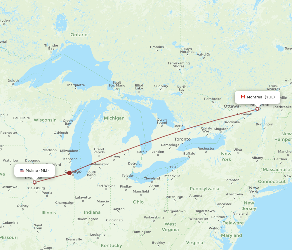 YUL to MLI flights and routes map