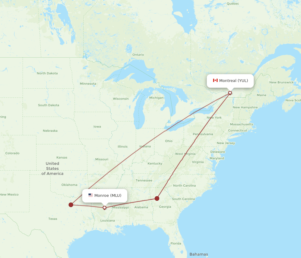 YUL-MLU flight routes