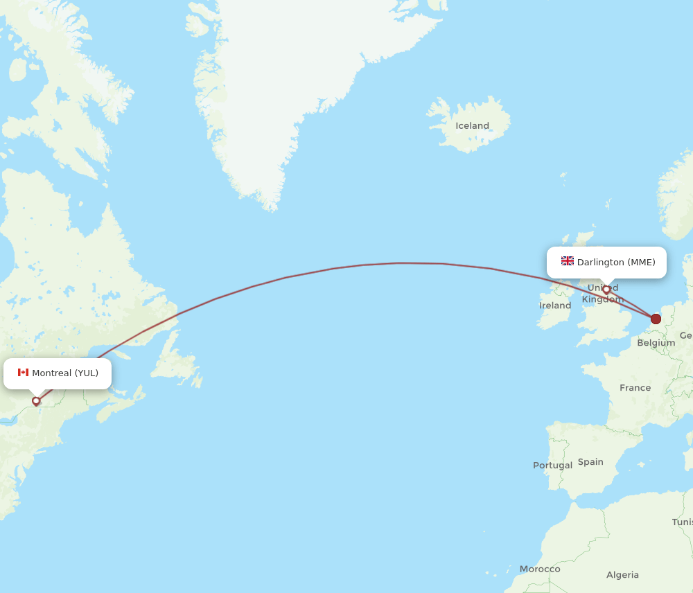 YUL to MME flights and routes map