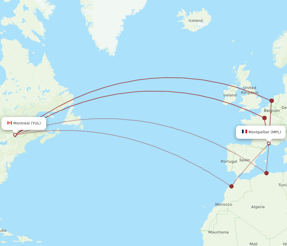 YUL to MPL flights and routes map