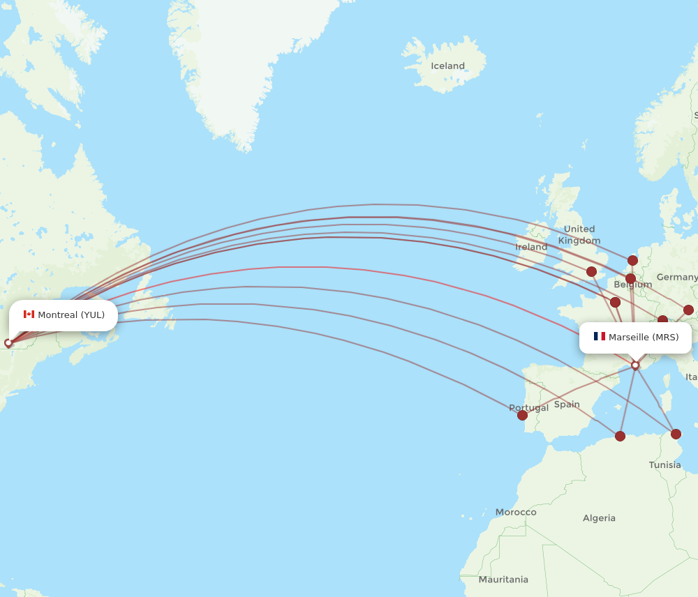 YUL to MRS flights and routes map